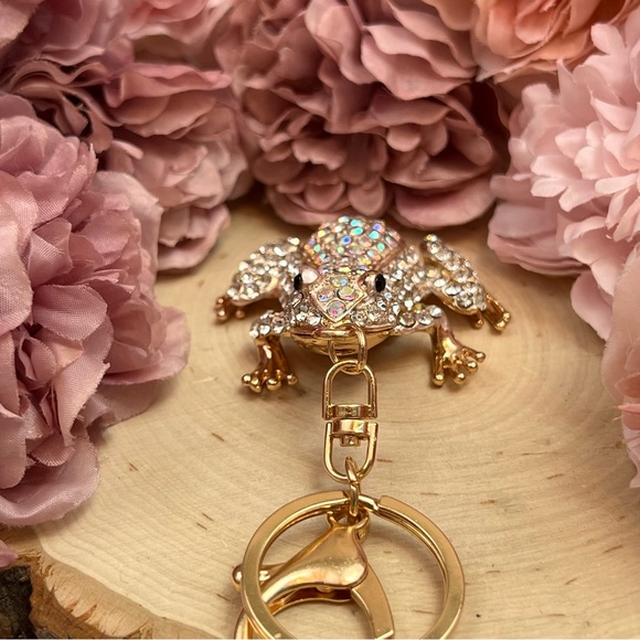 Silver & Iridescent Crystal Frog Keychain Charm - Picture 9 of 15
